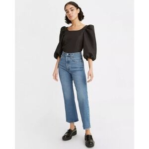 Levis Jeans Womens 32‎ Blue Ribcage Crop Boot High Rise Button Fly Denim